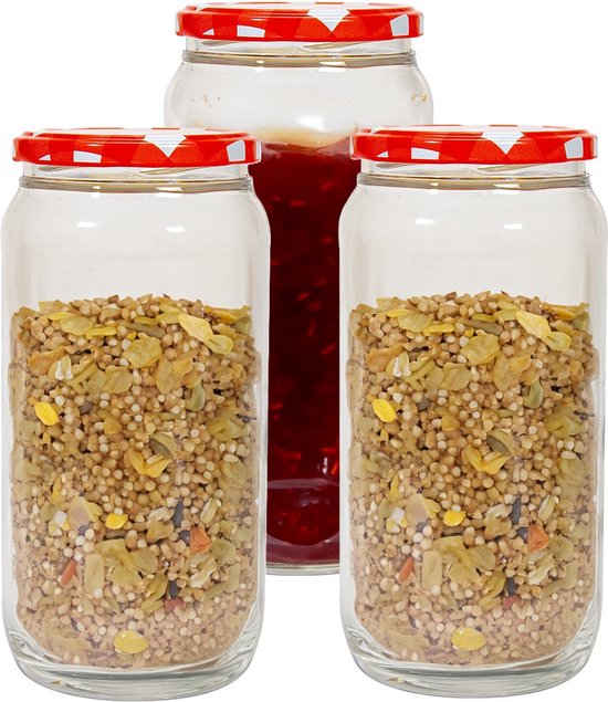 Hega Hogar Weckpot/voorraadpot Classico - 3x - 950 ml - kunststof - rood - D8 x H17 cm