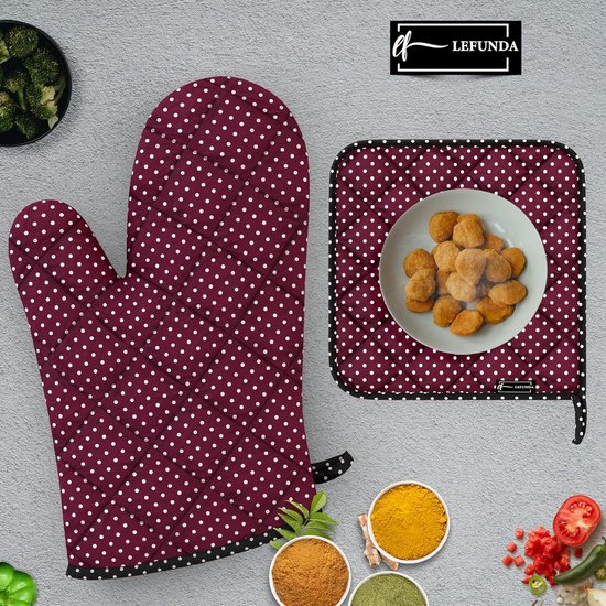 Ovenwanten en Pannenlappen Set van 4, hittebestendige katoenen ovenwanten, Grill Handschoenen, Ovenwanten voor Bakken en Koken, Bak Handschoenen, BBQ, Cafe, Restaurant (Root)