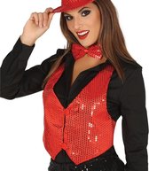 Verkleed set voor dames - gilet en vlinderstrikje - rood - pailletten - one size - carnaval