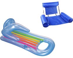 Blauw of Transparant Luchtbed - 161 x 84 cm + Opblaasbare Drijfstoel WaterStoel 100 x 120 cm LoungeStoel WaterHangmat Zwembad Ligbed Luchtbed - Floating Bed - Beach Float - Float LoungeStoel - Drijvende Water Ligstoel - Opblaasbaar