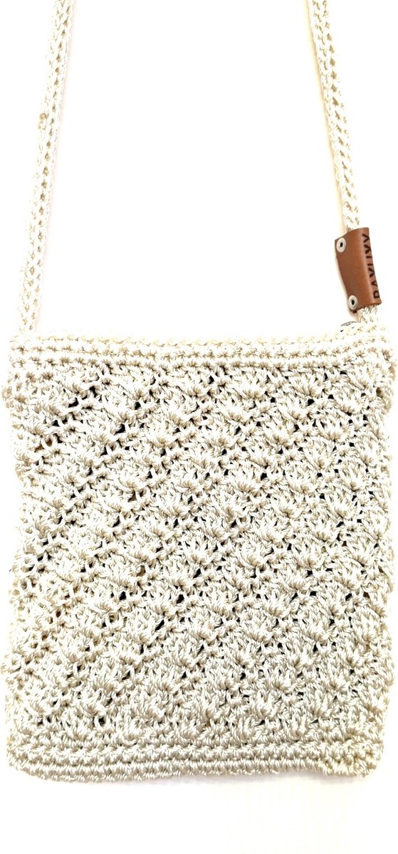 BAYUXX Bags Bali - Gehaakt tasje met rits - Model Sunny Days - Handmade in Bali - Met batik voering - Dames - Crossbody - Wit/ Off White - Duurzaam