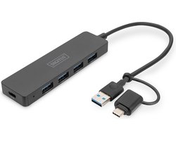 Digitus DA-70235 DA-70235 USB-hub 4 poorten USB-A USB 3.0 5 GBit/s Met USB-C stekker Zwart