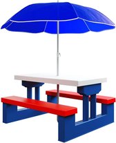 Picknicktafel Kinderen met Parasol - Speeltafel - Zandtafel - Kinder Tuinset - Camping - Blauw