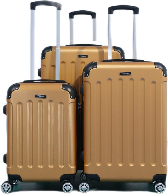 Kofferset Traveleo Babij - 3-delig- met cijferslot - Complete Set - Koffer - Handbagage 35L + 65L en 90L Ruimbagage - ABS01 Champagne