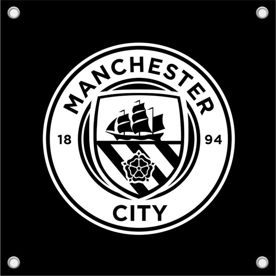 Poster de jardin Manchester City - Logo - UEFA - Champions League - Voetbal - Poster de jardin - Poster - Décoration de jardin - 100x100cm - Equipé d'oeillets de suspension