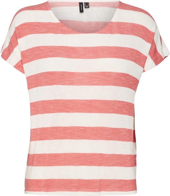 Vero Moda T-shirt VMwide Stripe SL Top Ga Jrs Noos 10190017 Cayenne/blanc White Taille Femme - L