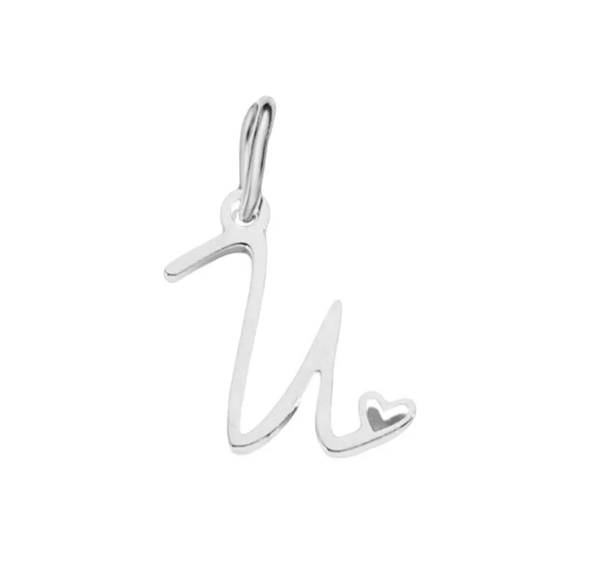 Ketting en hanger - letter - U- zilver kleur - charm- stainless steel - verkleurt niet - hypo allergeen - perfect cadeau - liefde - hartje
