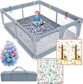 CosmoToys Grondbox XL - Incl. 50 Oceaanballen + Speelmat - Baby Box - Kinderbox - Playpen - Speelbox - Kruipbox - 180 x 150 - Grijs