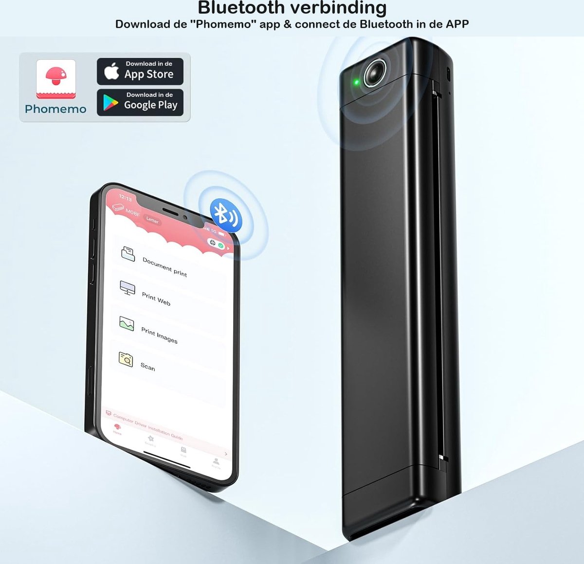 Phomemo - M08F - Portable Bluetooth Printer - A4 Formaat - Draadloos - Thermische Inktvrije Printer - Met App - Inclusief Beschermhoes — afbeelding 2
