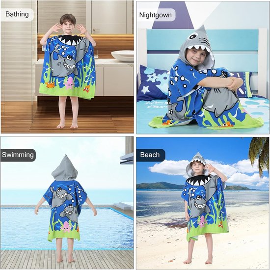 Kinder Poncho Badhanddoek Met Capuchon - Microvezel, Extra Groot Voor Kinderen 6-14 Jaar - Dinosaurus