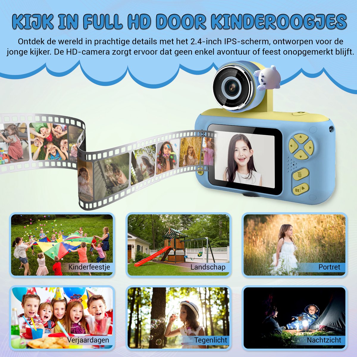 K&L Digitale Kindercamera Kids - Kinder vlog camera - Kindercamera's Digitaal - Fototoestel Kinderen - Kinderfototoestel - Blauw — afbeelding 3
