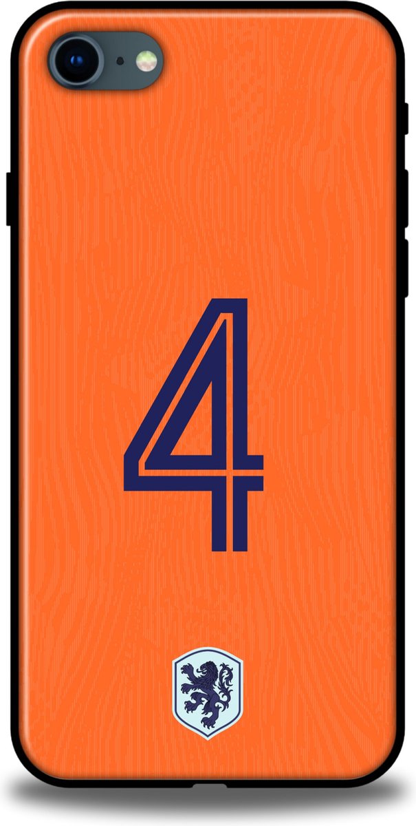 Rugnummer 4 Oranje telefoonhoesje Apple iPhone 7 - iPhone 8 - iPhone SE Backcover softcase