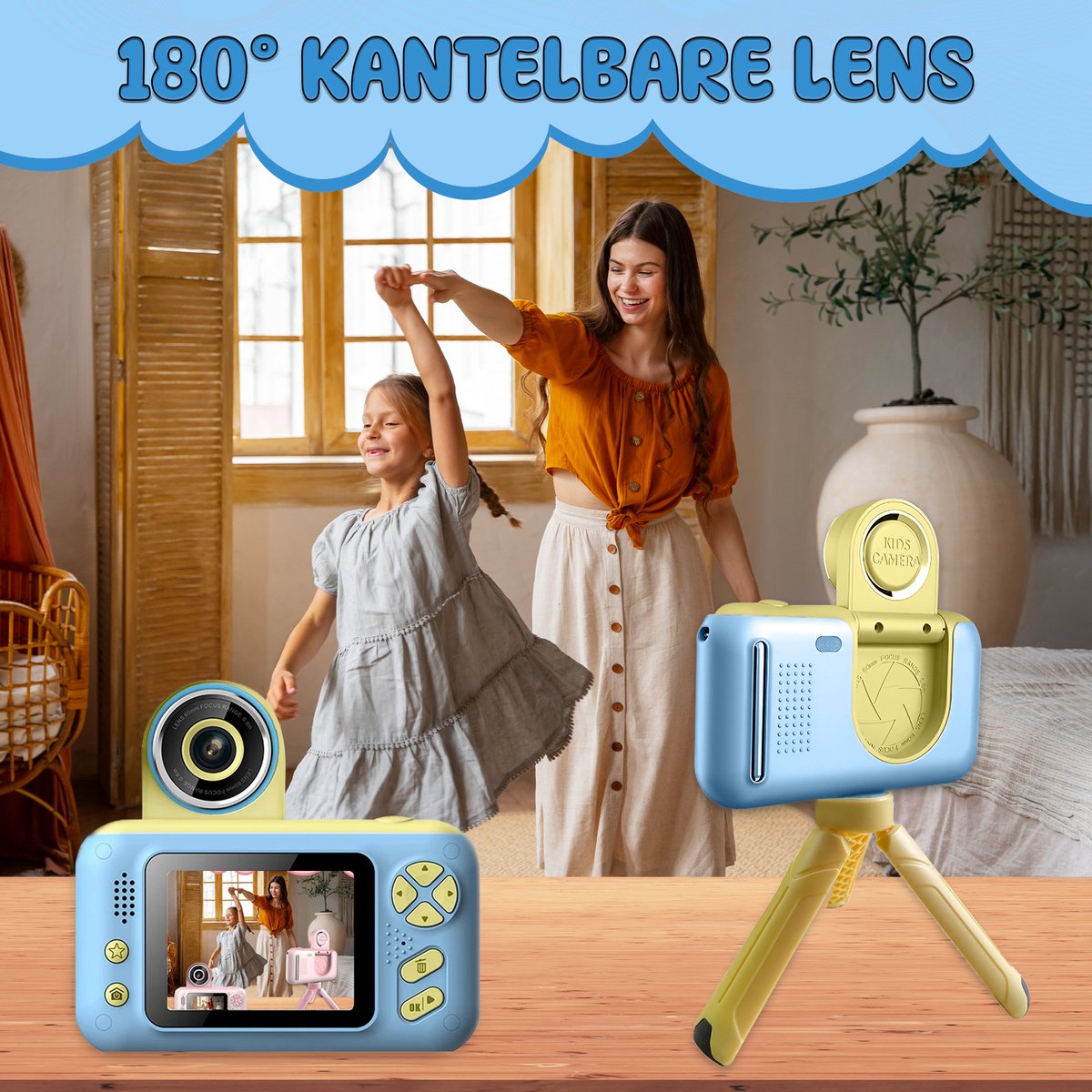 K&L Digitale Kindercamera Kids - Kinder vlog camera - Kindercamera's Digitaal - Fototoestel Kinderen - Kinderfototoestel - Blauw — afbeelding 5