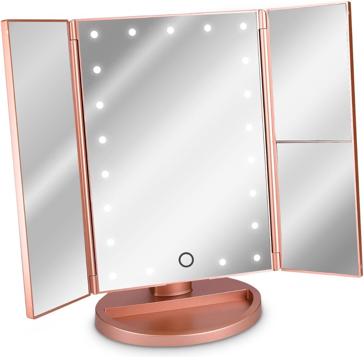Make-up spiegel met inklapbare verlichting en dimmer - LED-lampjes - 2+3 maal vergroting - Kantelbaar - Incl. USB-kabel - Rosegoud