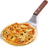 harupink Pizzaschep van roestvrij staal, metaal, rond, pizzaschep met houten handvat, taartlepel, transferplaat, pizzaschep voor het bakken van zelfgemaakte pizza en brood of kaas, serveerplateau