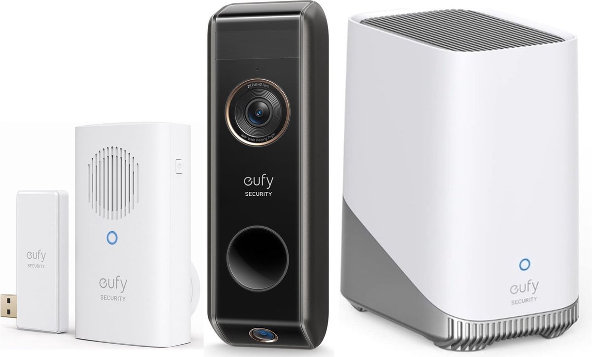 eufy Video Deurbell Dual 2 Pro met HomeBase 3 en chime / Deurbelgong - 2K-resolutie - Doorbell - dubbele camera's - pakketdetectie - gezichtsherkenning - draadloze installatie - compatibel met Amazon Alexa en Google Assistant - eufy - €299,00