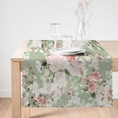 Bedrukt Velvet textiel Tafelloper 65x240 cm - Pastel roze bloemen - Fluweel - Runner