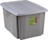 Opbergbox avec Couvercle 45L - Boîte de Rangement 55 x 40 x 30 cm - Convient pour Vêtements, Décorations de Noël et Documents - Facile à Empiler - Plastique - Grijs