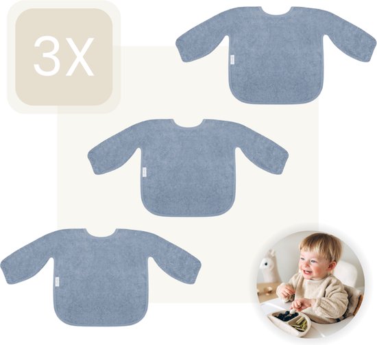 Foto: Funnies slab met mouwen 3 pack grey blue set van 3 stuks slab voor kinderen slabbertjes baby slabber