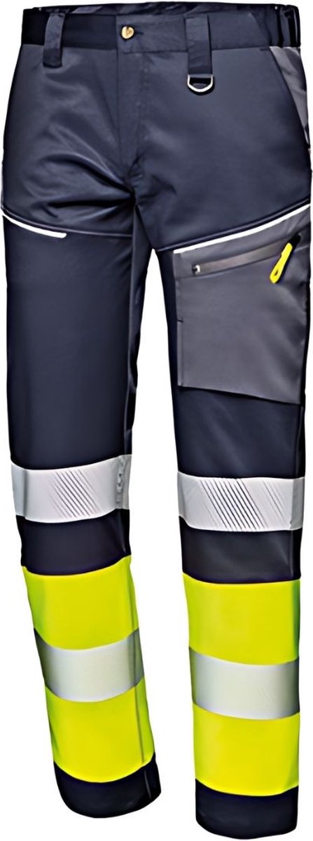 SIR SAFETY CONTRAST Hi-Vis Stretch Werkbroek Heren Blauw Geel – Reflecterend, Kniezakken, Gereedschapszak met Rits – D-ring & Hamerlus