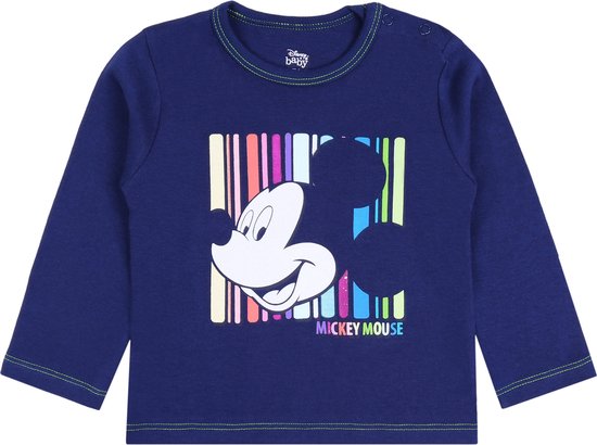 Marineblauwe babyblouse met kleurrijke Mickey Mouse Disney-print