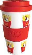 Quy Cup 400ml Ecologische reisbeker - “French Fries" - Gerecycleerde flessen met Rood siliconen deksel 9x9xH15cm