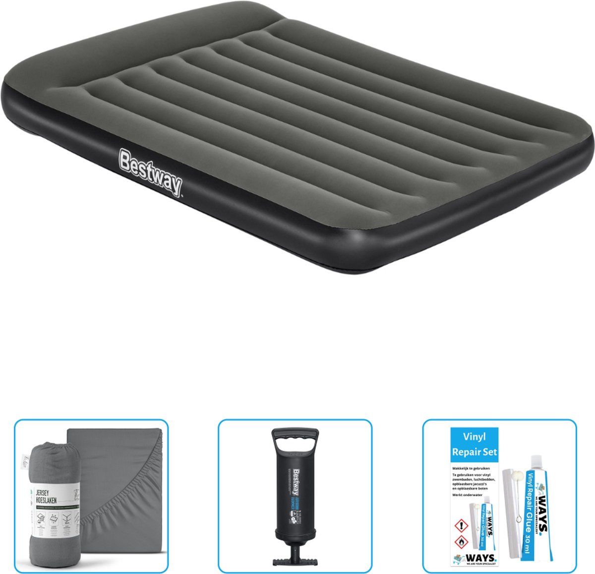 Bestway luchtbed - Twijfelaar - 137 x 191 x 30 cm - Groen - Inclusief Hoeslaken - Pomp en Reparatieset