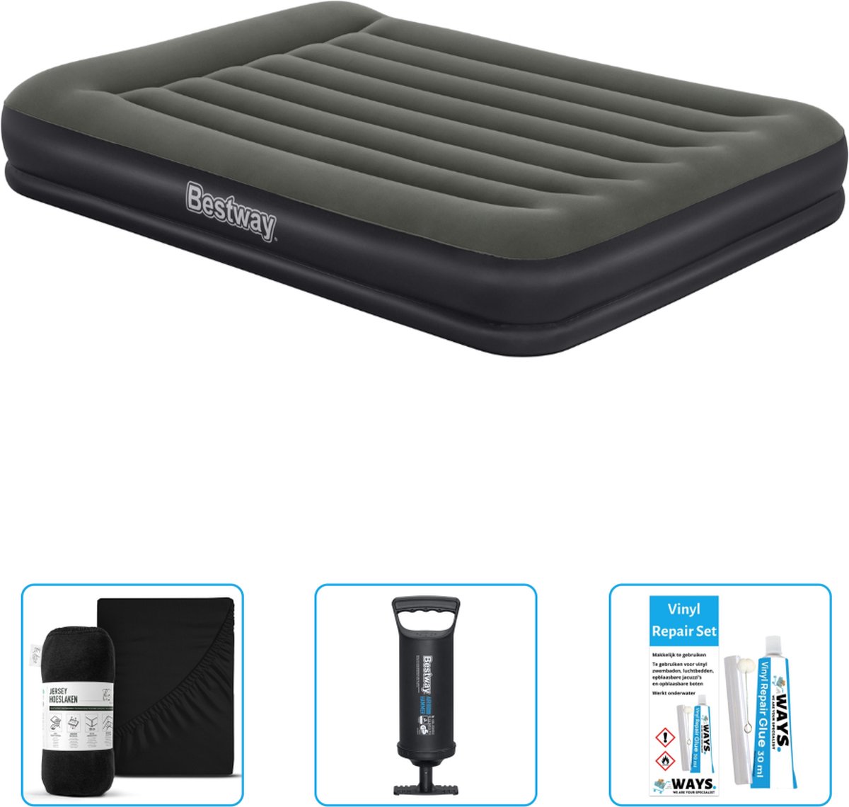 Bestway luchtbed - 2-Persoons - 152 x 203 x 36 cm - Groen - Inclusief Hoeslaken - Pomp en Reparatieset