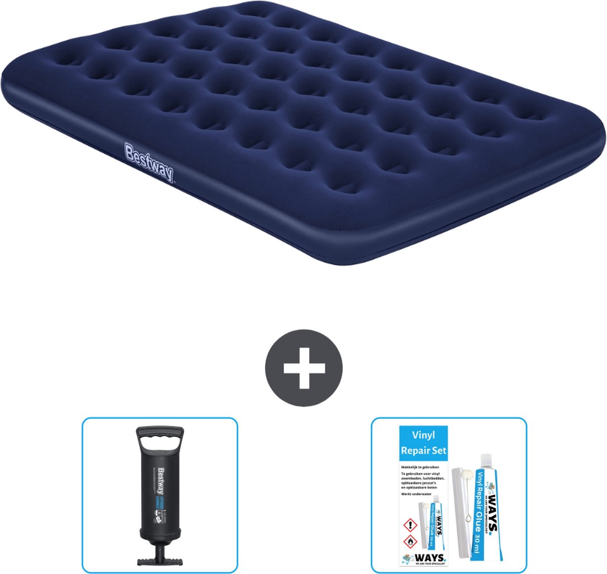 Bestway luchtbed - Twijfelaar - 137 x 191 x 22 cm - Blauw - Inclusief Pomp en Reparatieset