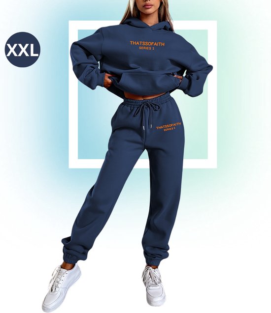 Livano Jogging Suit Femme - Home Suit - Survêtement - Adultes - À capuche - Jogging Suit - Jogging Suit - Bleu Marine - Taille XXL