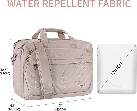Taygeer Laptoptas Dames 17 Inch, Laptoptas met USB-Aansluiting, Waterafstotende Leren Schoudertas, Grote Cabrio Gewatteerde Aktetas Rugzak Draagtas voor Kantoor, Zaken, School, Zwart