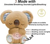 Slapende koala met ademhaling en muziek - licht - ademhalingsknuffel - baby's en kleine kinderen - rustgevend geluid van muziek & ademhaling - kraamcadeau - cadeau - 30 cm - Bruin