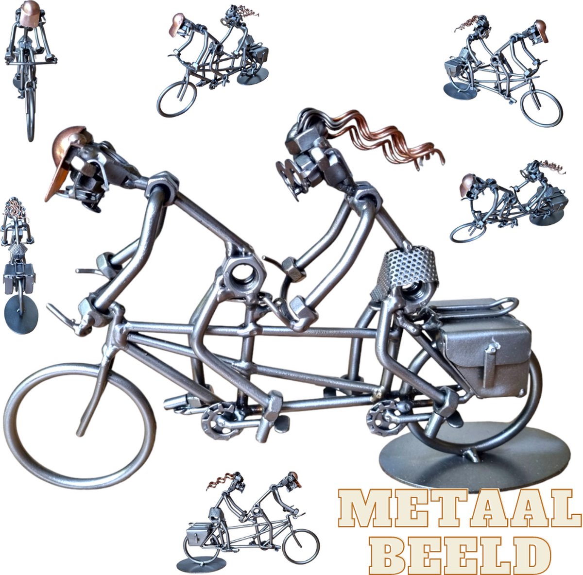 Fietsers op tandem fiets-metalen beeld-metaal kunst-het best cadeau-uniek-verjaardag-sinterklas gift-kerst-geschenk