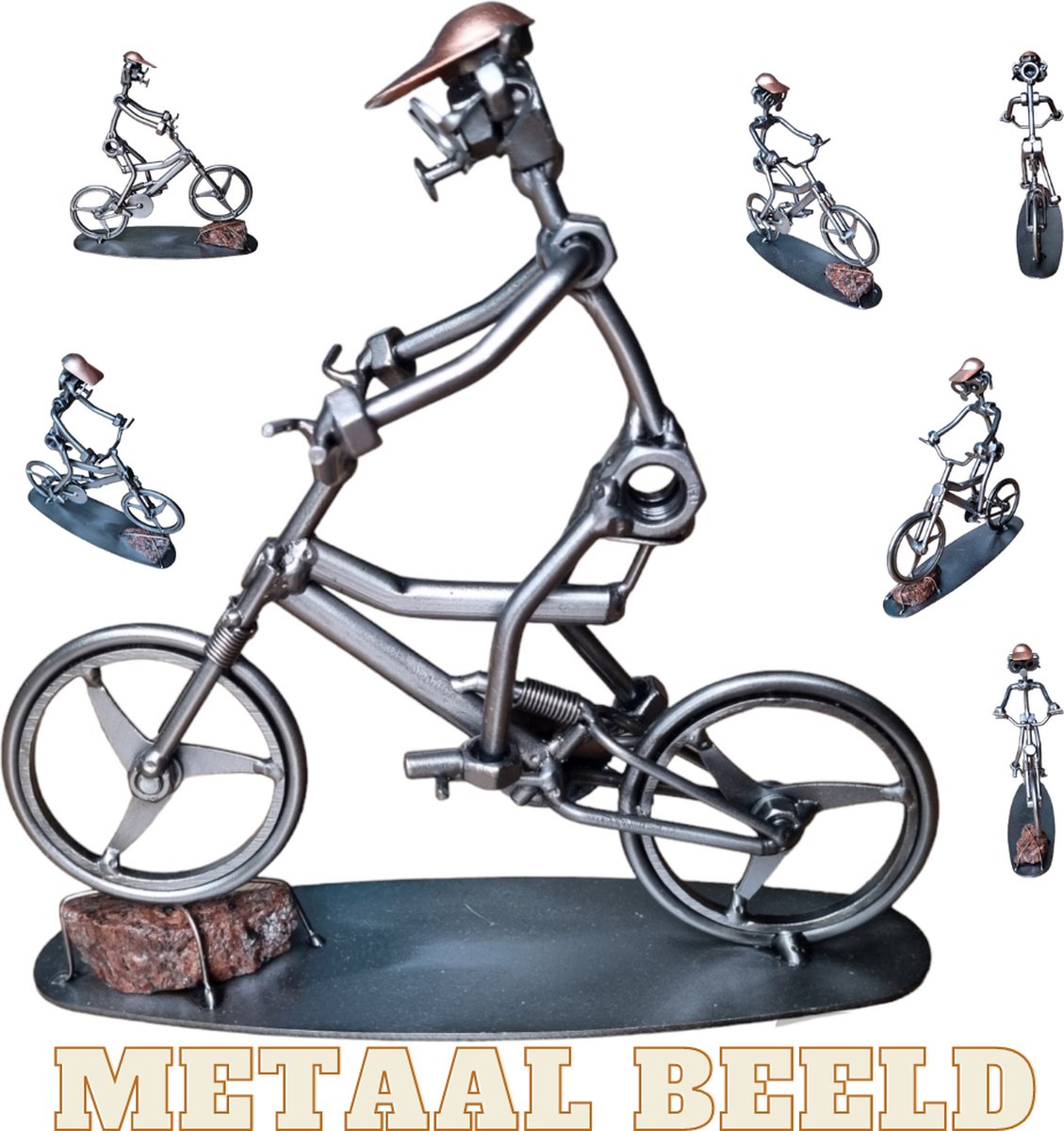 Mountain bike fiets-metalen beeldje-metaal kunst-fietser-MTB-het best cadeau-uniek-verjaardag-sinterklas gift-kerst-geschenk