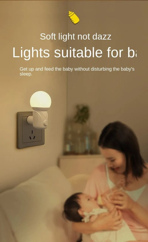 Europese Plug LED Nachtlampje - Dimbare Oogbescherming voor Baby's, Verpleegkundigen en Lezen - Ideaal voor Slaapkamers en Woonkamers, Direct in het Stopcontact - Wit van Merkloos — afbeelding 4