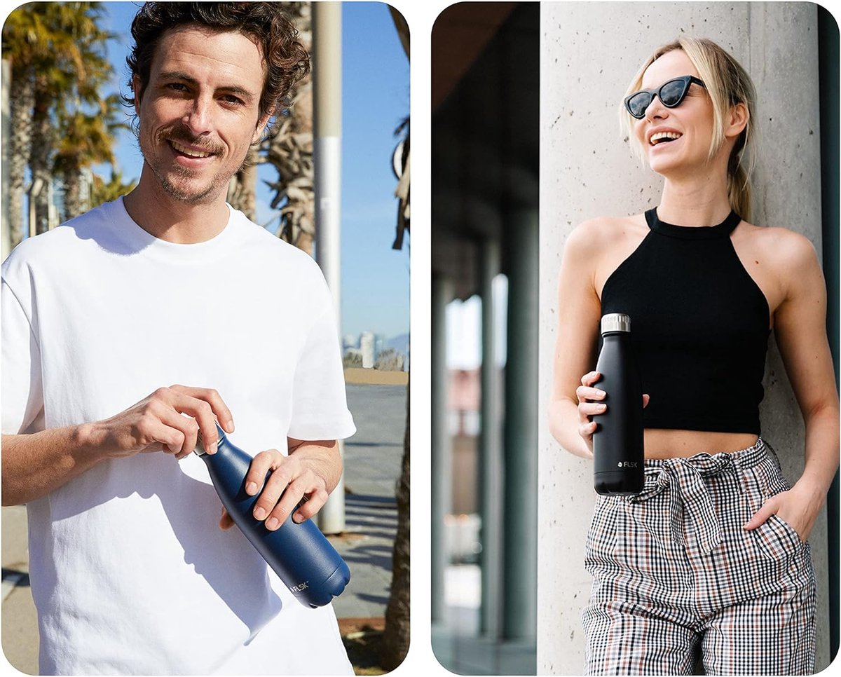 FLSK Drinkfles, premium roestvrij stalen thermosfles, 100% lekvrij en geschikt voor koolzuurhoudende dranken, houdt 24 uur koud en 18 uur warm, BPA-vrij, 750 ml