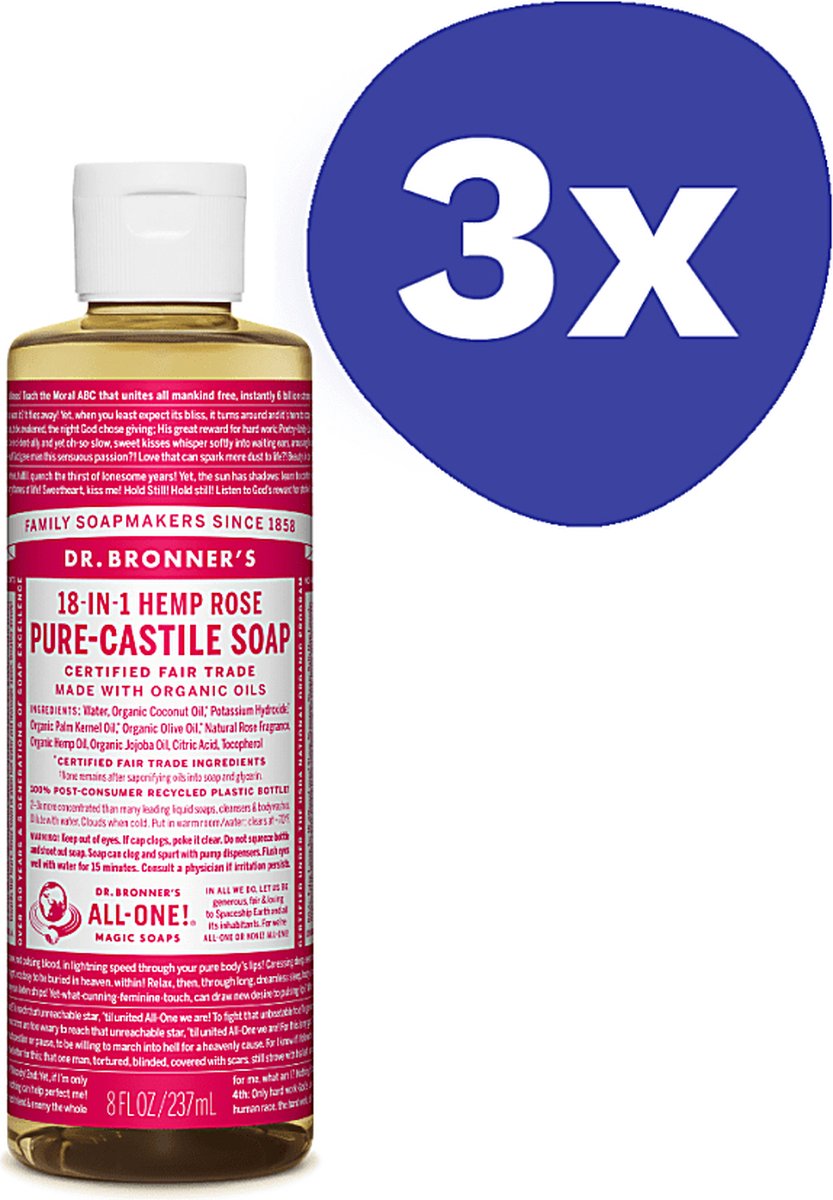 Dr. Bronner's Rose Vloeibare Zeep (3x 237ml)