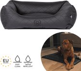 Huggles Onyx Kunstleren Hondenmand 85cm met Kunstleer Hondenmat 80cm - Comfortabel Luxe - Zwart
