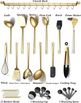 Goud kookgerei set, roestvrij staal 37-stukken keukengerei set met titanium goud plating, keuken gadgets kookgerei set, keuken gereedschap set met keukenhouder Non-Stick en hittebestendig.Vaatwasser veilig, gemakkelijk schoon te maken