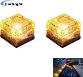 CNL Sight® Solar Grondspot(2 stuks Maat L ) - Solar Ice Cube Grondspots-solar Tuinverlichting op zonne-energie-warm wit- Glazen - IP68 - 10cm *10cm*5.5cm