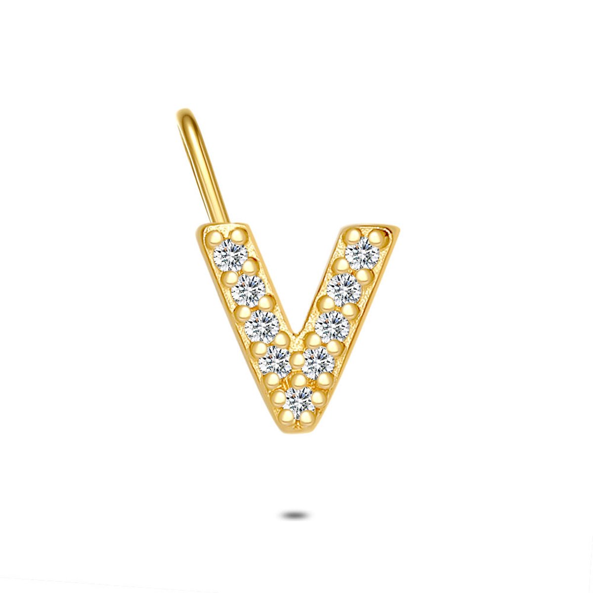 Twice As Nice Hanger in 18kt verguld zilver, letter V met steentjes