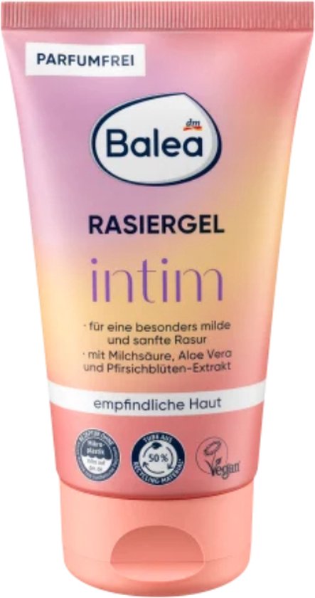 Balea Rasiergel Intiem PARFUMFREI, met roze en oranje gradiënt. Voor gevoelige huid.