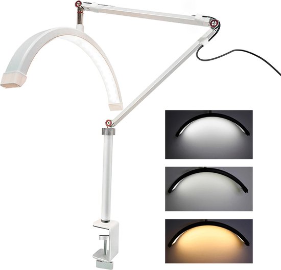 Halve Maan Desktop Lamp - Verstelbaar Bi-Color LED - Perfecte Verlichting voor Make-Up en Live Streaming - Flexibel Rotatie-ontwerp - Telefoonhouder Inbegrepen - Wit