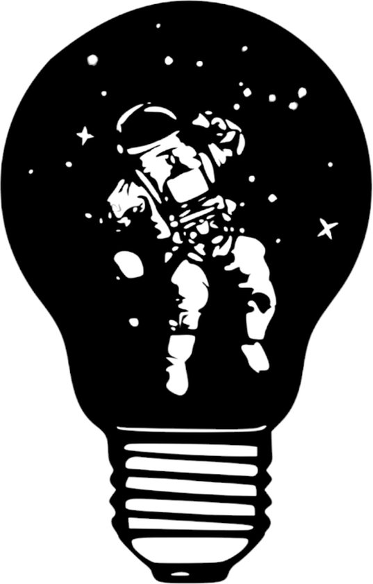 Djemzy - muurdecoratie woonkamer - slaapkamer - kinderkamer - wanddecoratie - hout - zwart - Astronaut in lamp - MDF 6 mm