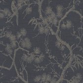 Mur de papier peint de luxe exclusif Profhome 378672-GU papier peint intissé légèrement texturé avec motif floral et accents métalliques anthracite noir-gris bronze 5,33 m2 (57 pi2)