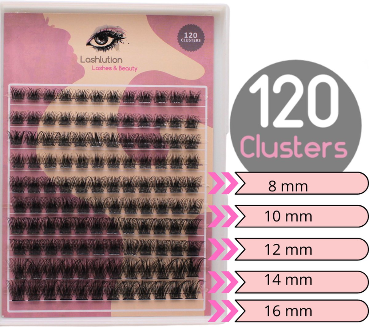 Goedkoopste 120 Clusters 8, 10, 12, 14 en 16 mm Volume lashes - DIY lashes - Amber DIY Wimpers Collectie - DIY Wimperextensions - Lashlution