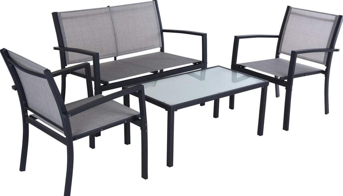compleet tuinmeubel set- glazen tafel + bank en 2 stoelen- tuin set