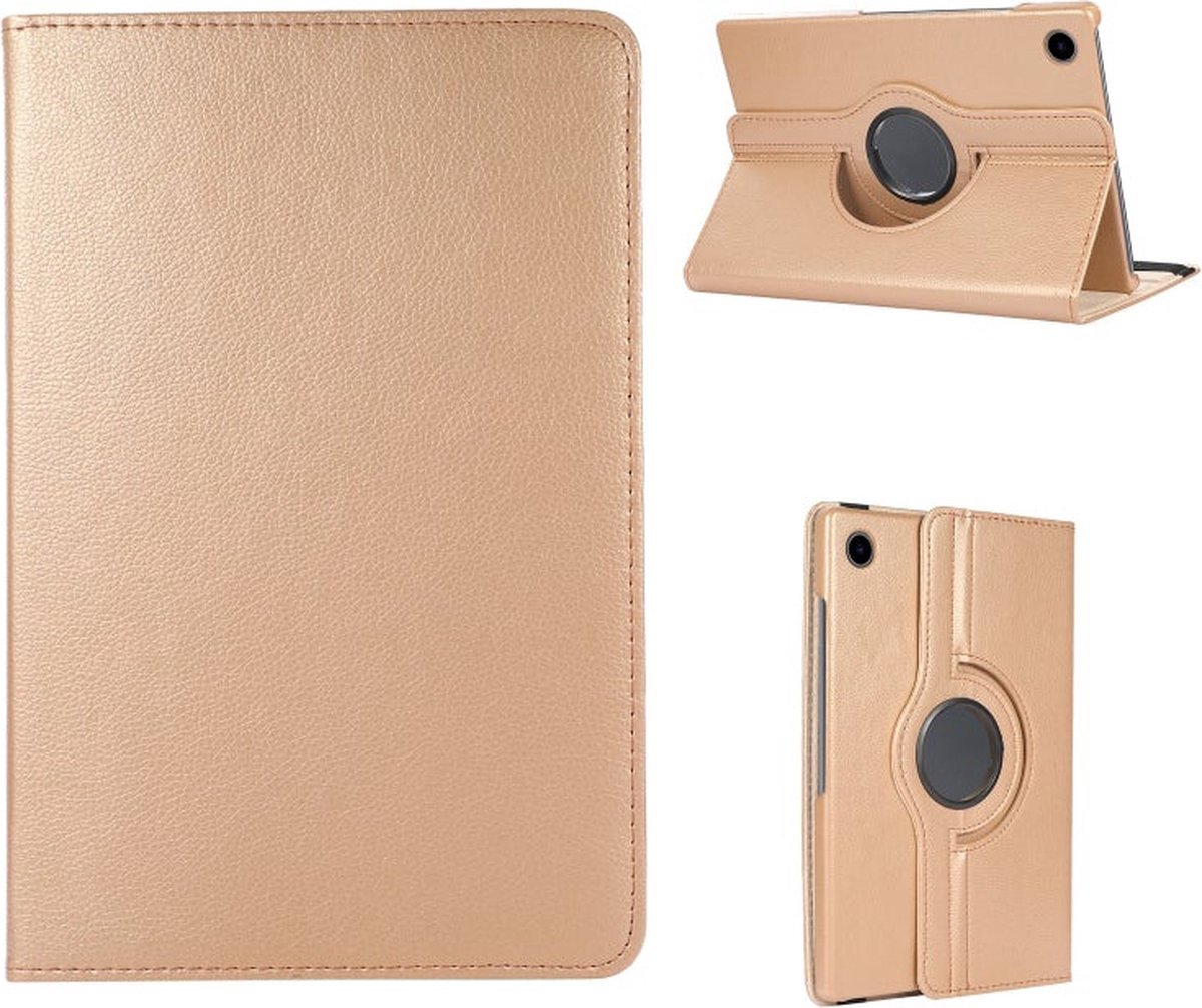 Book Cover Geschikt voor: Samsung Galaxy Tab A9 8.7 inch 2023 & Tab A11 (Model: SM-X110 / SM-X115 / SM-X117) Draaibaar Hoesje - Multi stand Case - Goud