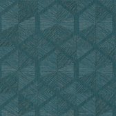 Grafisch behang Profhome 386901-GU vliesbehang hardvinyl warmdruk in reliëf gestructureerd met geometrische vormen glimmend turkoois petrol goud blauw 5,33 m2
