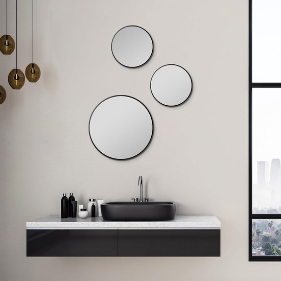Picasso spiegel zwart Ø 25 cm - met hoogwaardig aluminium frame voor stijlvolle sfeer - perfecte ronde badkamerspiegel die elegantie en functionaliteit combineert